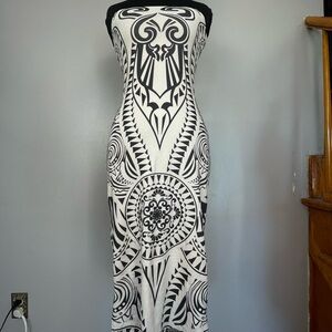 Black Bead Strapless Black and White Dress